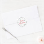 God jul Red Grått Snowflake-Returadress Runt Klistermärke<br><div class="desc">Personlig God jul-cirkulära returetiketter/klistermärken med God jul i vackra handskriven kalligrafi med vit bakgrund och vackert grönt snöflingor. Perfekt för ditt helgdag- eller inbjudningsomslag. Anpassa ditt namn/din familj namn och adress.</div>