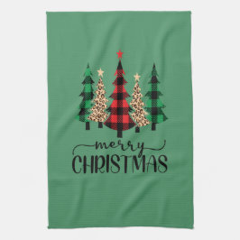 God jul Red Grönt Black Buffalo Play Träd Kökshandduk