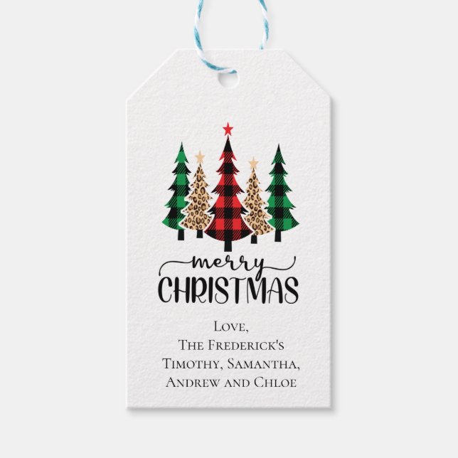 God jul Red Grönt Black Buffalo Play Träd Presentetikett (Framsidan)