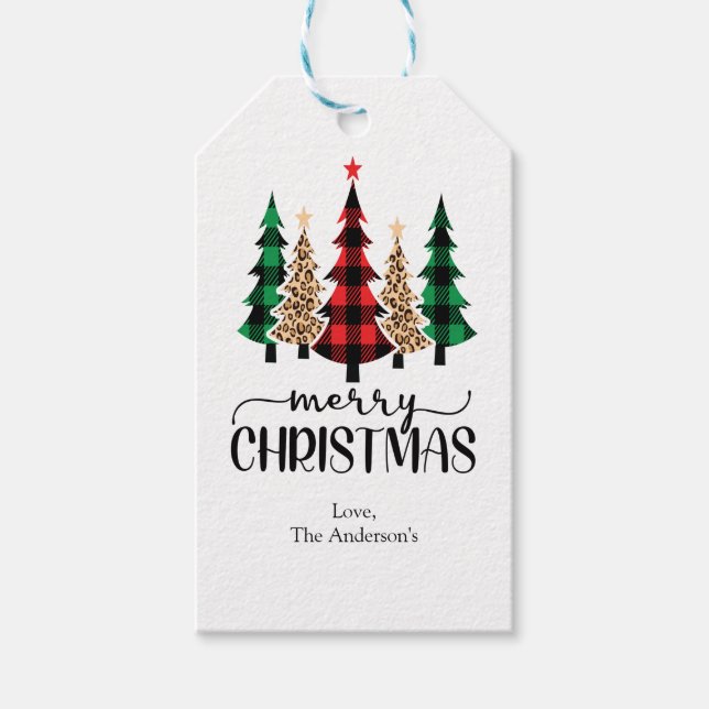 God jul Red Grönt Black Play Träd Card Presentetikett (Framsidan)