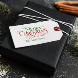 God jul Red Grönt Festive Retro Typography Presentetikett