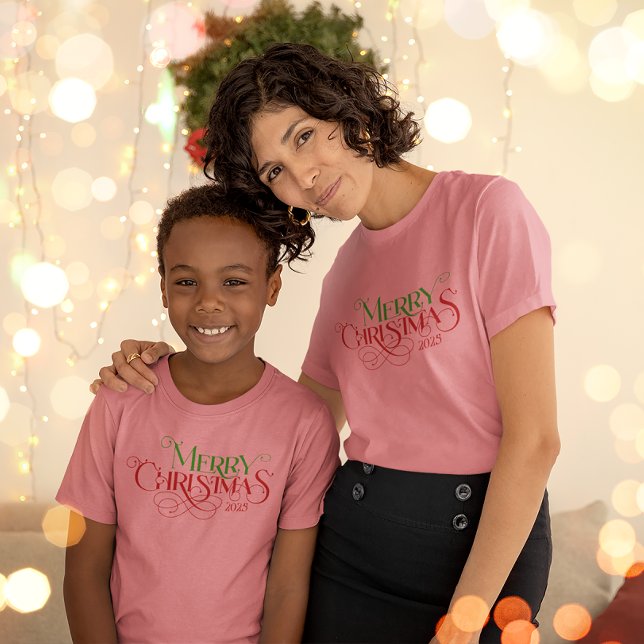 God jul Red Grönt Festive Retro Typography T Shirt (Skapare uppladdad)