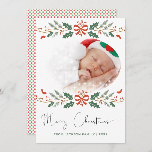 God jul Red Grönt Modern Photo Julkort (Fram/baksida)