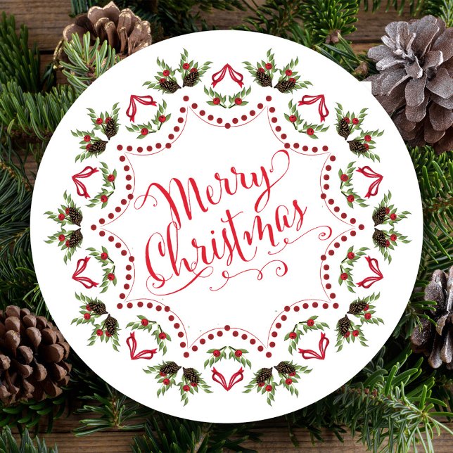 God jul Red Grönt Pinecone Party QR-kod Inbjudningar (Merry Christmas holiday party invitation with whimsical calligraphy script. )