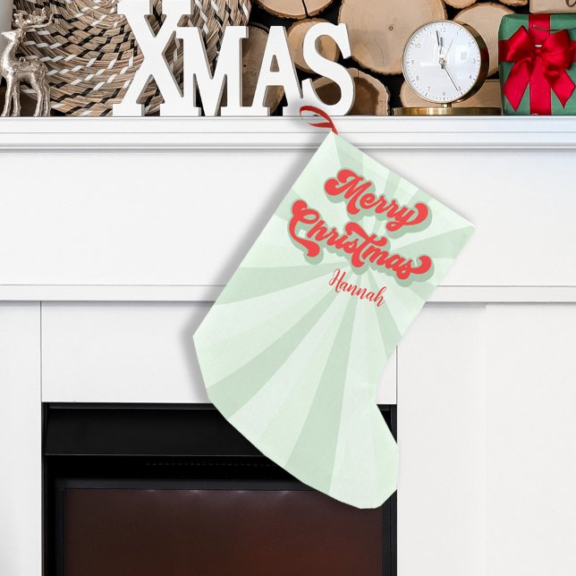 God jul Red Grönt Retro Cute Typography Liten Julstrumpa (Whimsical red and green retro style typography Christmas stocking.)
