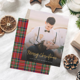 God jul Red Grönt Stewart Tartan Photo Anteckningskort