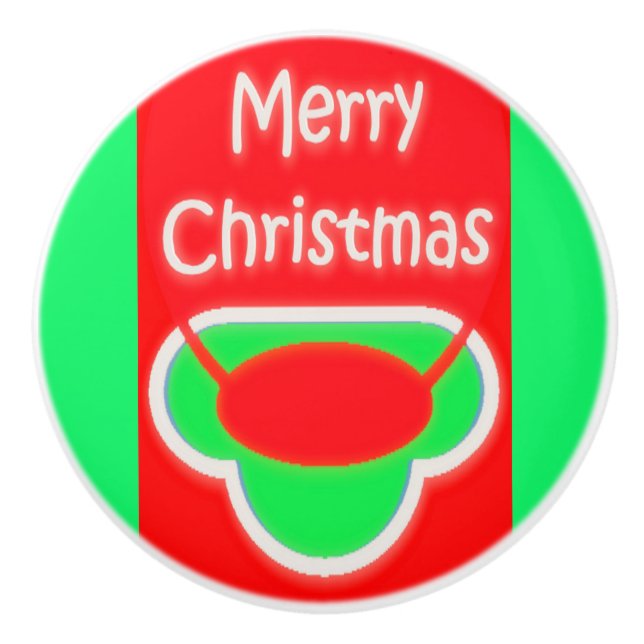 GOD JUL RED GRÖNT TEXTED CERAMIC PULL KNOPP (Framsidan)