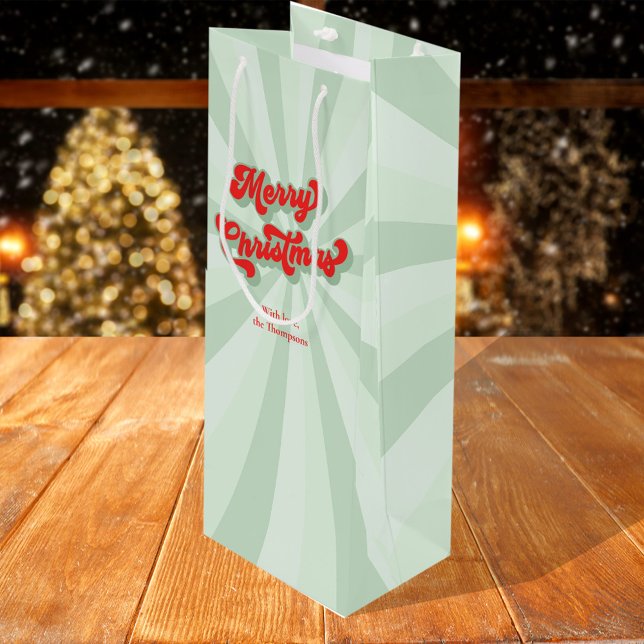 God jul Red Grönt Whimsical Retro Anpassningsbar (Whimsical typography Merry Christmas wine gift bag
)