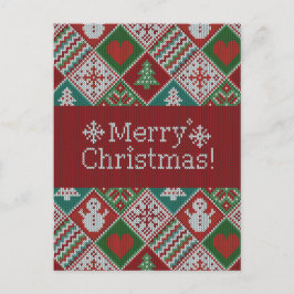 God jul Red Grönt White Faux Sticka Mönster Vykort