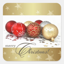 God Jul. Red Guld Baubles Fyrkantigt Klistermärke
