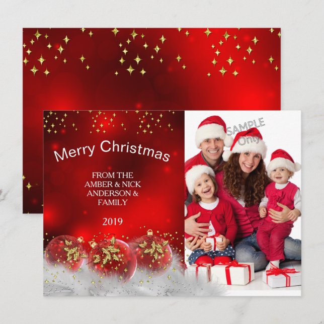 God jul Red Guld Holly baubles Inbjudningar (Fram/baksida)