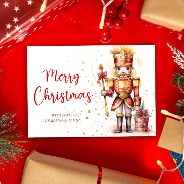 God jul Red Guld Nutcracker Julkort (Merry Christmas Red Gold Nutcracker Holiday Card)