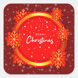 God jul Red Guld Snöflingor Fyrkantigt Klistermärke