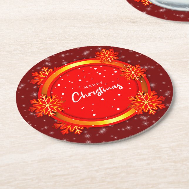 God jul Red Guld Snöflingor Underlägg Papper Rund (Vinklad)