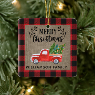 God jul Red Lastbil Buffalo Check Family Julgransprydnad Keramik