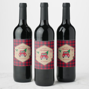 God jul Red Lastbil Buffalo Play Helgdag Vinflaska Etikett