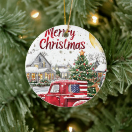 God jul Red Lastbil Helgdag Ornament