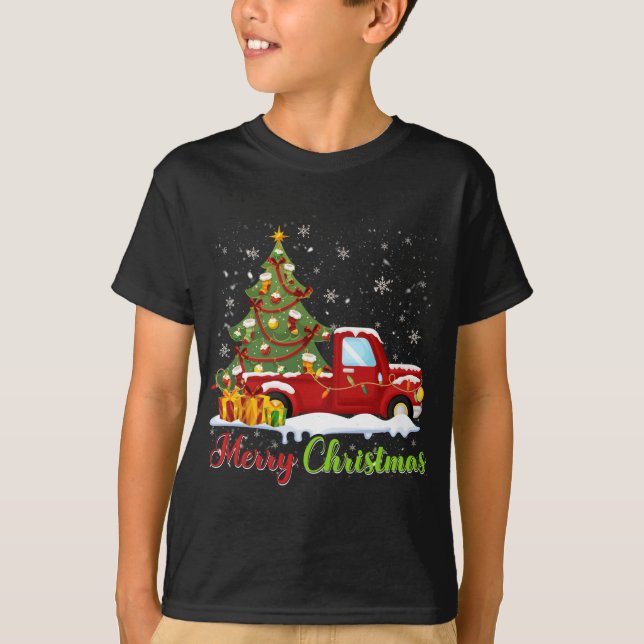 God jul Red Lastbil Julgran Ljus Sn T Shirt (Framsida)