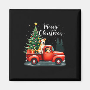 God jul Red Lastbil med Hund& katt Julafton Magnet