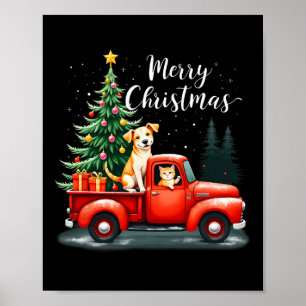 God jul Red Lastbil med Hund& katt Julafton Poster