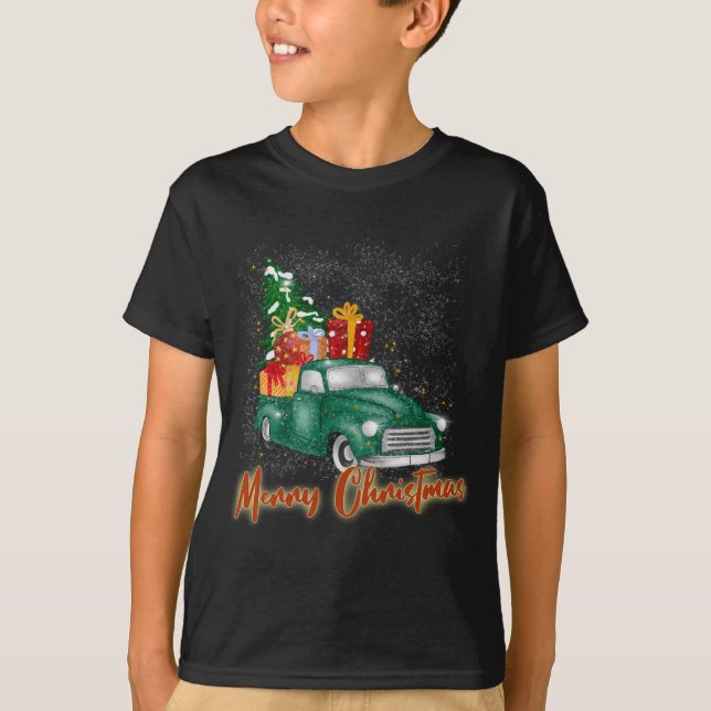 God jul Red Lastbil med Träd Presenter, Julafton, T Shirt (Framsida)