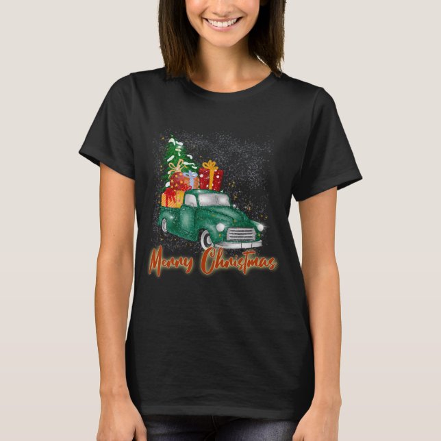 God jul Red Lastbil med Träd Presenter, Julafton, T Shirt (Framsida)