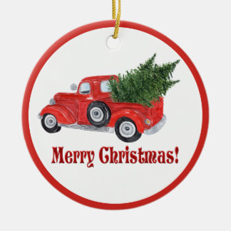 God jul Red Lastbil och Träd Ornament