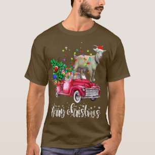 God jul Red Lastbil Riding Goat Santa Ljus T Shirt