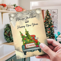 God jul Red Lastbil Träd Gott nytt år