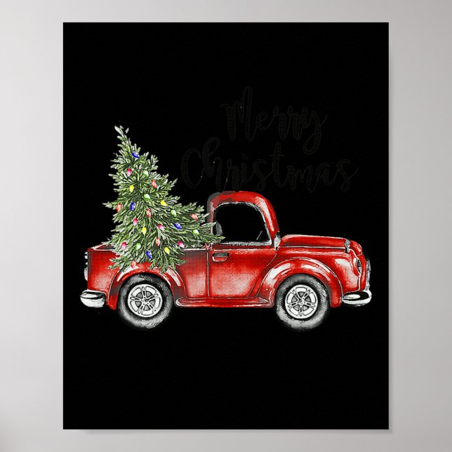 God jul Red Lastbil Träd Light Funny Family Poster (Framsidan)