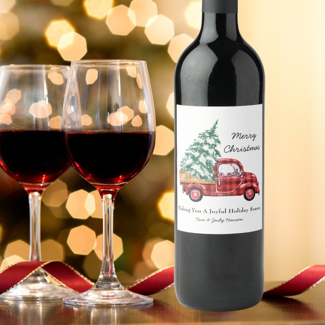 God jul Red Lastbil Vinflaska Etikett (Skapare uppladdad)