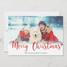 God jul Red Modern Script Photo Blue