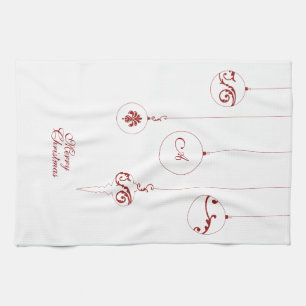 God jul Red Monogram Bauble Ornaments Kökshandduk