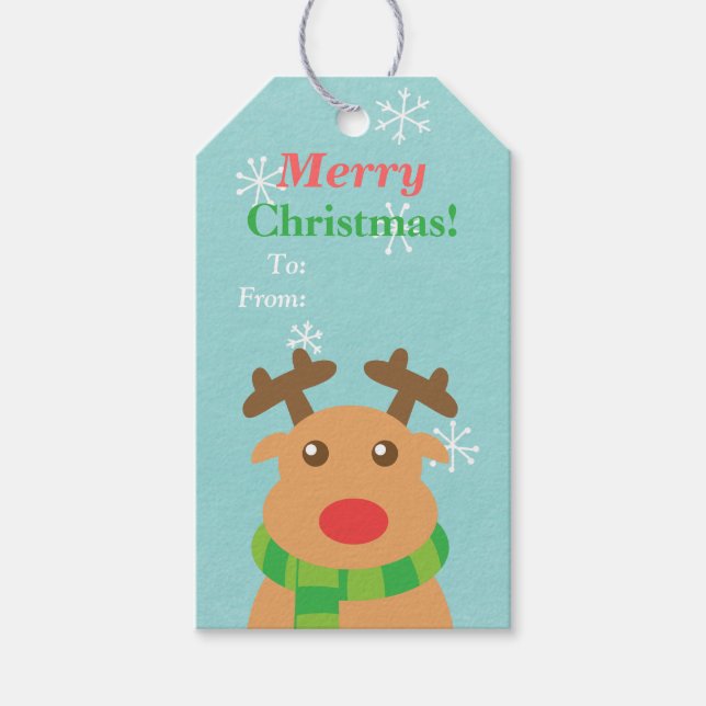 God jul Red Nposed Reindeer Gift Märkres Presentetikett (Framsidan)