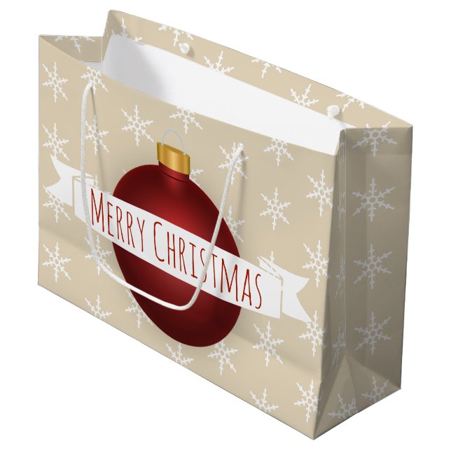 God jul Red Ornament Ribbon & Snöflingor (Framsidan Vinklad)