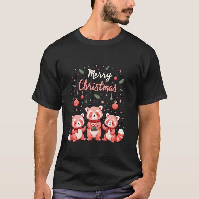 God jul Red Panda Bear Santa Hat Claus Ani T Shirt (Framsida)