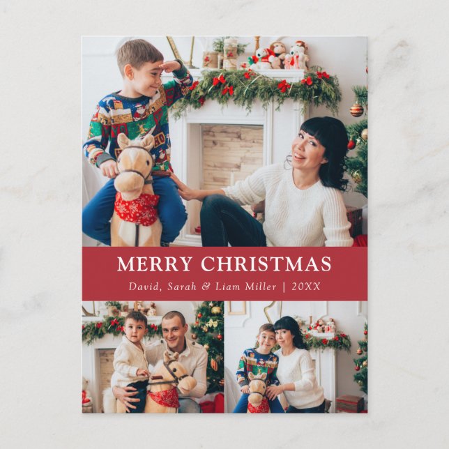 God jul Red Photo Collage Postcard Helg Vykort (Framsida)