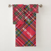 GOD JUL RED PLAID BATH TOWEL SET