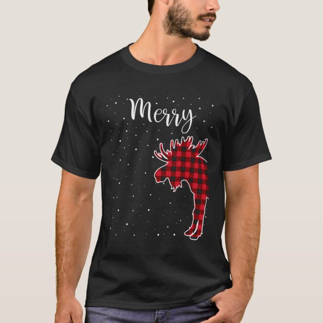 God jul Red Play Buffalo Moose Par Morsa T Shirt (Framsida)