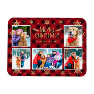 God jul Red Play Guld Snöflingor 5 Photo Magnet