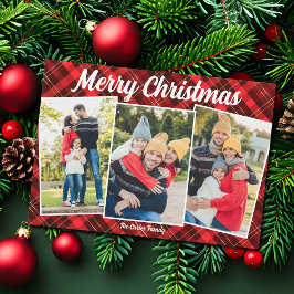 God jul Red Play Tartan 3 Photo Julkort