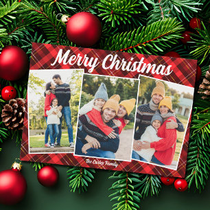 God jul Red Play Tartan 3 Photo Julkort