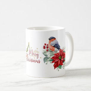 God jul Red Poinsettia Bird Holly Berry Kaffemugg
