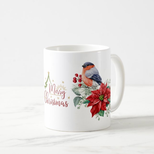 God jul Red Poinsettia Bird Holly Berry Kaffemugg (Framsida höger)