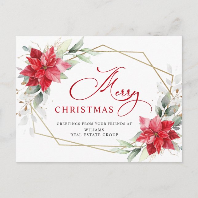 God jul Red Poinsettia Corporate Hälsning Vykort (Framsida)