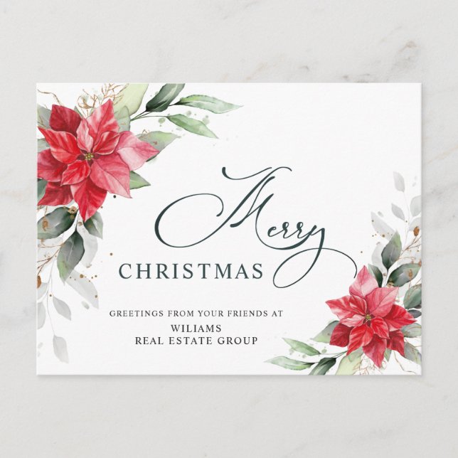 God jul Red Poinsettia Corporate Hälsning Vykort (Framsida)