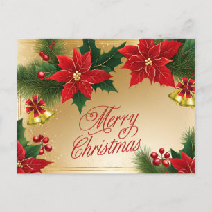 God jul Red Poinsettia Flowers, Klockor Helg Vykort