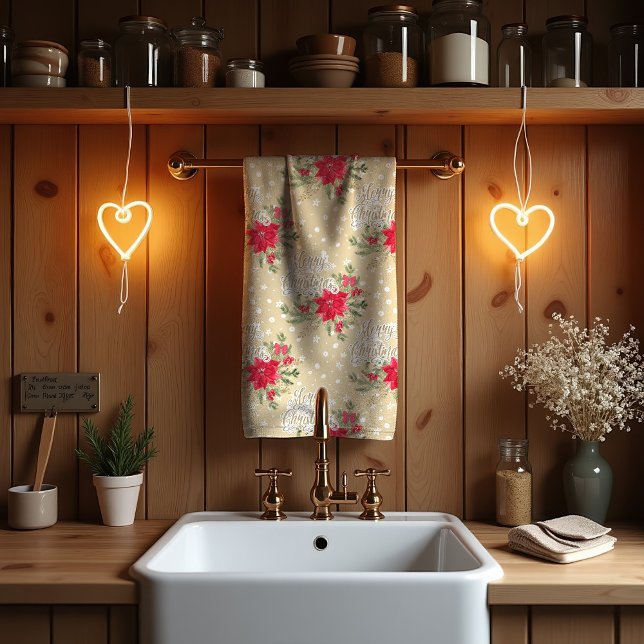 God jul Red Poinsettia Kökshandduk (Skapare uppladdad)