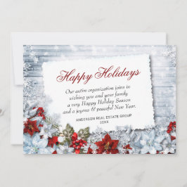 God jul Red Poinsettia Rustic Helgdag Card Julkort