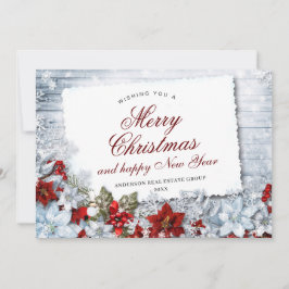 God jul Red Poinsettia Rustic Helgdag Card Julkort